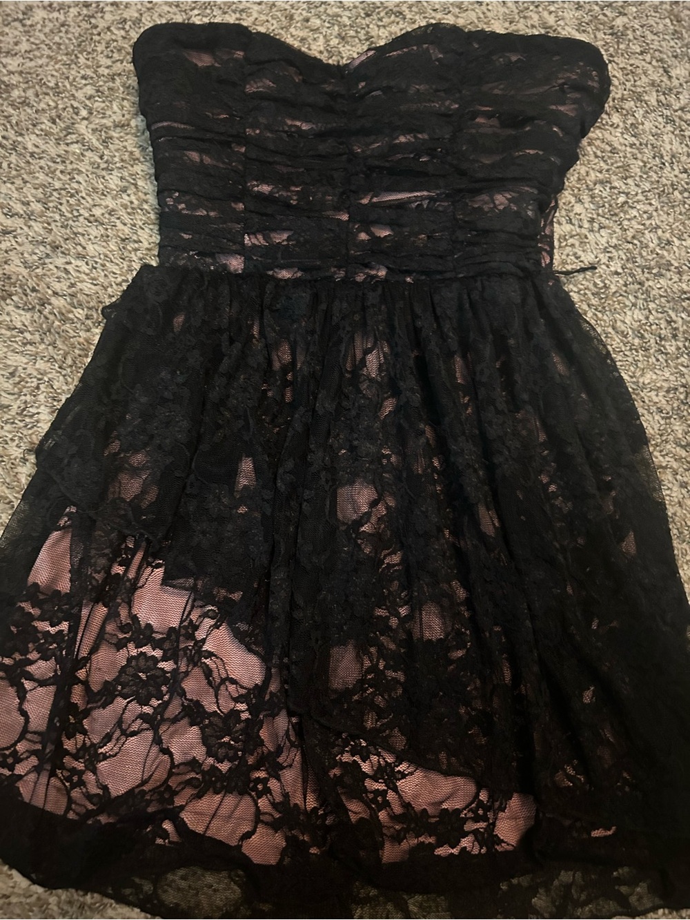 Y2K Wet Seal Strapless Black Lace Overlay Party Dress with Pink Lining